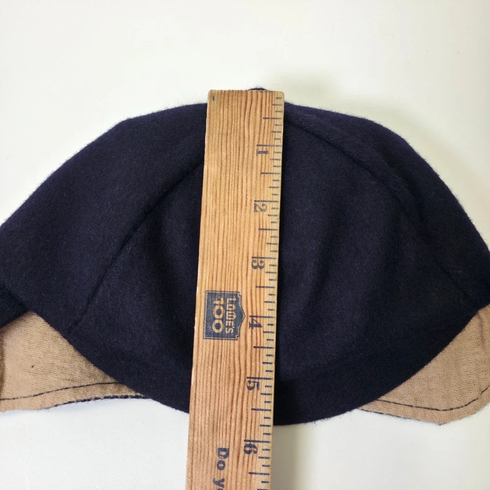 Vintage Boys Winter Hat Blue Wool Quilted Lining Ear Flap Cap Classic Warm Retro